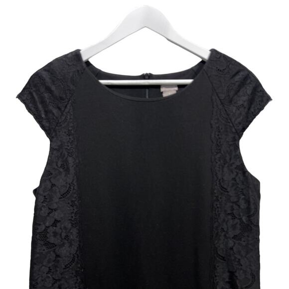 Chicos Size 1/US 8 Black Stretch Sheath Lace Cap Sleeve Knee Length Dress - Picture 4 of 12
